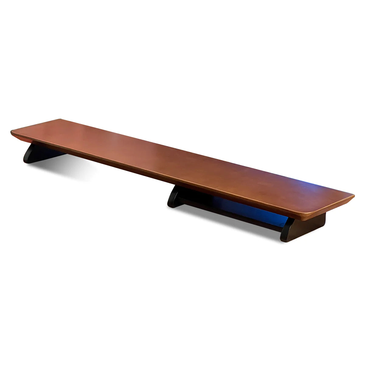 Modern woodsy brown wooden bench with sleek design on a white background"