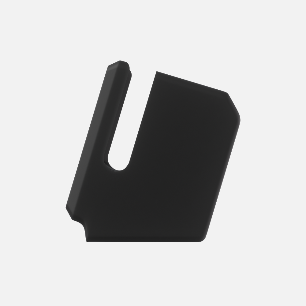 Black Hitch Macintosh Apple watch stand on white background.