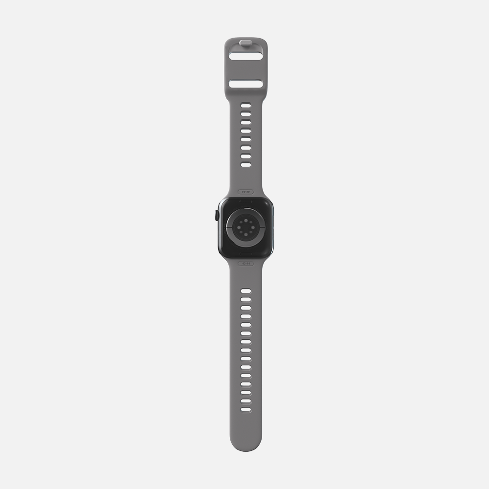 Frontal view smartwatch with braided gray strap and black display